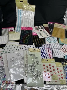 Lot - 40 + Scrapbook Arts Crafts Embellishments Stickers Rhinestones Gems 3D - Picture 1 of 9