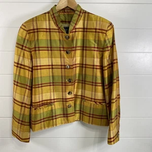 Vintage Burberrys Jacket Womens 10 Plaid 100% Silk Button Up Blazer 90s Designer - Picture 1 of 16