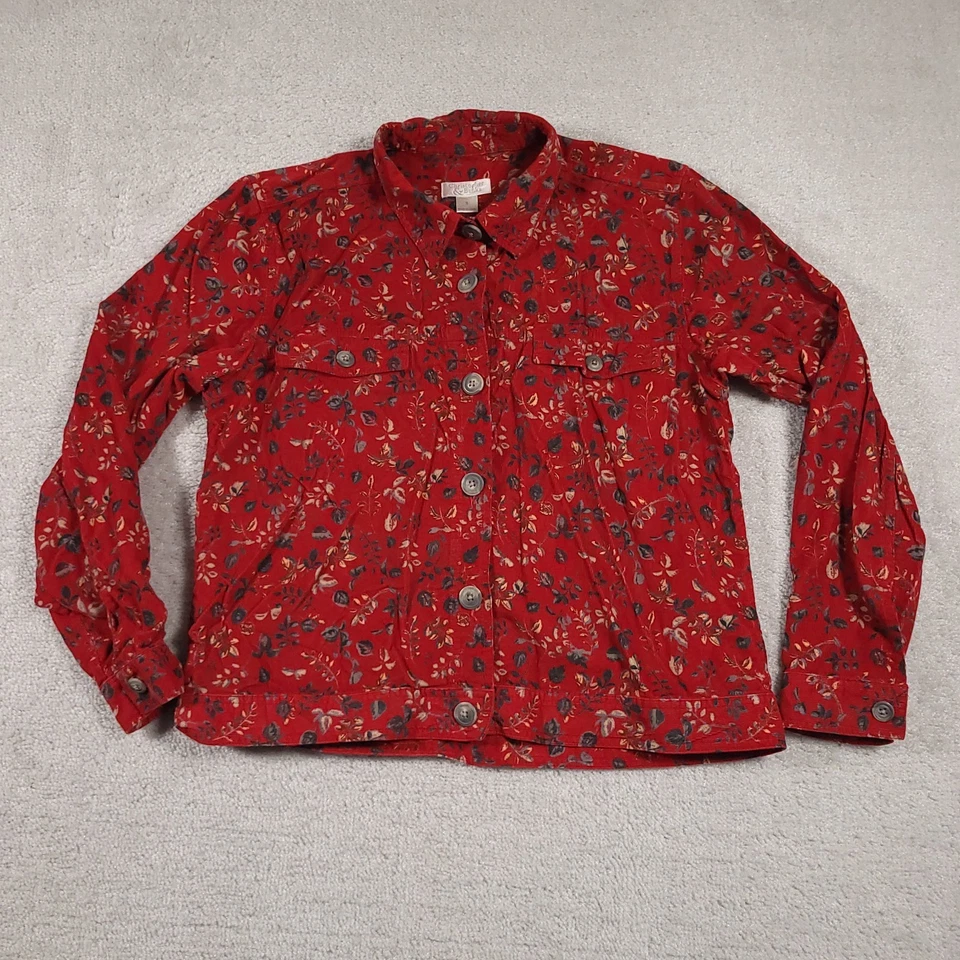 Christopher & Banks Corduroy Jacket Women’s Small Red Floral Crop - Image 1 of 4