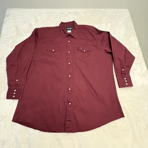 Vintage Wrangler Brushpopper Work Shirt Mens 4XL Red Pearl Snap Canvas Western - Picture 1 of 9