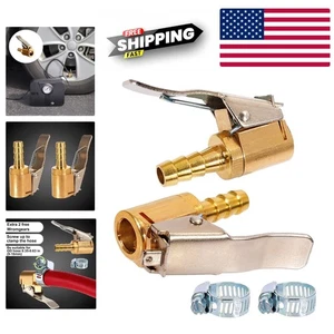 2 Pack Brass Tire Inflator Air Chuck 1/4 Inch Barb Connectors Heavy Duty Durable - Picture 1 of 13