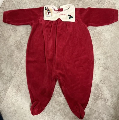 Vtg Little Me Red Velour Merry Christmas Sleeper Outfit Sz 9 Months Embroidered - Image 1 of 4