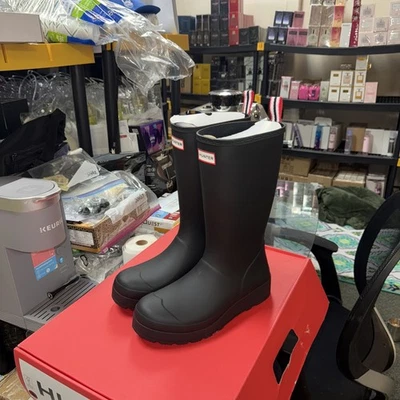 Botas de agua Hunter Play altas de ajuste cómodo para lluvia al aire libre botas de agua para mujer negras EE. UU. 5-10 Foto 1 de 4