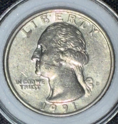 Error Coin 1991 d Washington Quarter Circulated Off Center OBV REV Error  - Image 1 of 4
