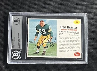 FRED “FUZZY” THURSTON 1962 POST ROOKIE SIGNED AUTOGRAPHED CARD #14 BAS AUTHENTIC - Image 1 of 2