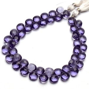 Iolite Color Quartz 8 mm Size Faceted Heart Shape Briolette Beads 8" Strand - Picture 1 of 8