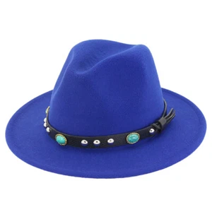 Kids Fedora Hat Children Boys Girls Panama Cap Wide Brim with Turquoise Belt - Picture 1 of 26