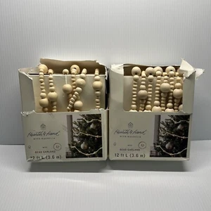 (2) Hearth and Hand Wooden Natural Color Bead Garland  12 Feet FarmHouse Decor - Picture 1 of 22