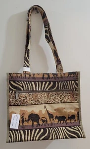 Safari Tapestry Tote Shoulder Bag Travel 11.5"x11"x5" Animal Print - Picture 1 of 5
