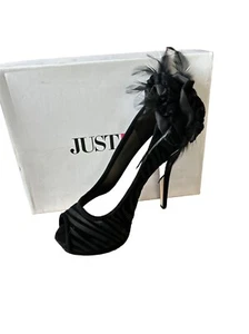 NUEVO Sexy Zapato de Fiesta Stiletto Negro Pluma de Cebra 6" Plataforma Tacones Punta abierta Talla 9 - Imagen 1 de 1