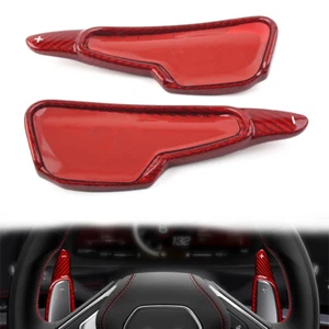 Steering Wheel Shift Paddle Fit Chevrolet Corvette C8 2020-2022 Carbon Fiber Red - Picture 1 of 12