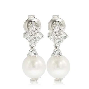 Suzy Levian Sterling Silver Pearl & White Sapphire Cluster earrings - Picture 1 of 1
