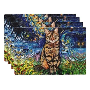 Abstract cat Table Placemats for Dining Table Set of 4 Washable 12x18 Inch Ki... - Picture 1 of 7