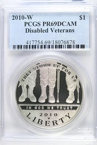 2010 W Proof Disabled Vets $1.00 Silver COMMEMORATIVE - PCGS PR 69 DCAM - Picture 1 of 2