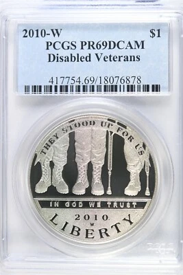 2010 W Proof Disabled Vets $1.00 Silver COMMEMORATIVE - PCGS PR 69 DCAM - Image 1 of 2
