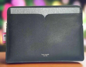 Kate Spade Spencer Laptop Sleeve Case Black Leather Padded Computer Pouch - Picture 1 of 7