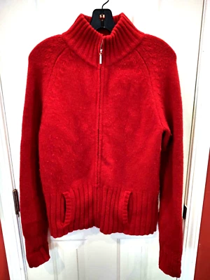 Cárdigan de lana de cordero Tommy Hilfiger para mujer suéter grande rojo cremallera completa cuello falso Foto 1 de 4
