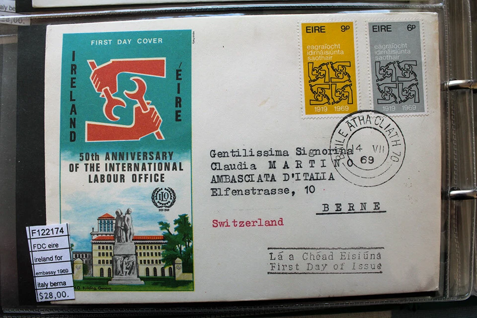 FDC EIRE IRELAND FOR EMBASSY ITALY BERNA 1969 (F122174) - Image 1 of 1