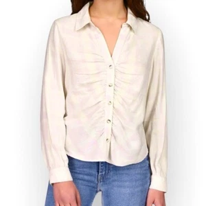 SANCTUARY CLOTHING NWT WOMENS WHISPER PLAID RUCHED BOYFRIEND SHIRT- size XS - Picture 1 of 11
