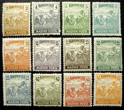 Hungary, 1919-20 Harvesting Wheat, Scott 174-186, Perf 15, 12 Stamps, MH - Image 1 of 3