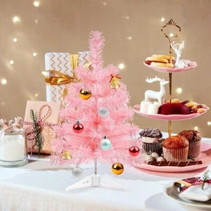 17.7Inch Artificial Tree Pink Tabletop Christmas Tree with Plastic Stand - Picture 1 of 5