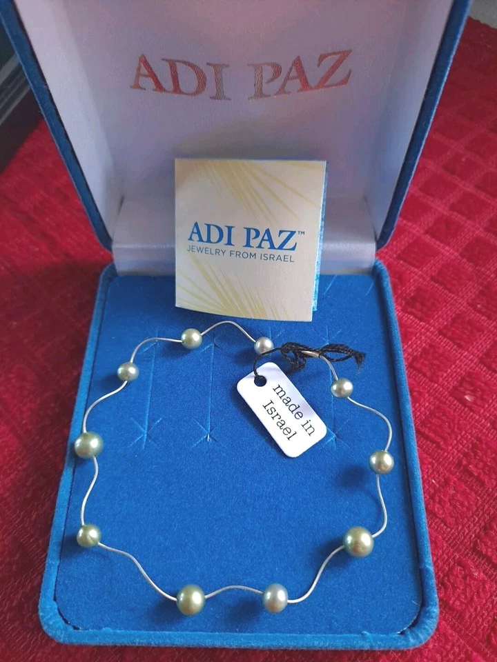 Beautiful Fine .585 14K YG  & Pistachio Pearl ADI PAZ Wavy Wire Bracelet - Image 1 of 4