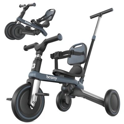 Triciclo Besrey para niños pequeños con mango de empuje para niñas y niños de 1 a 5 años, gris oscuro Foto 1 de 4