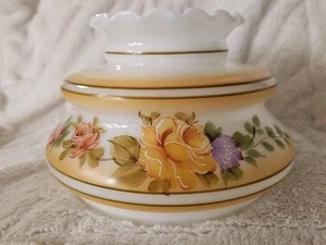 Vintage Floral Hand Painted Ruffled Edge 6” Fitter Hurricane Lamp Shade - Picture 1 of 10