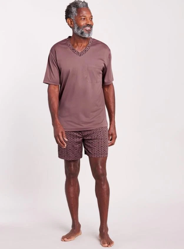 NUEVO Conjunto de pijama de salón de 2 piezas camisa y pantalones cortos marrón rosa talla mediana para hombre JOHN BLAIR Foto 1 de 1