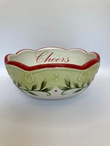 Fitz & Floyd "Cheers"  Sentimental Bowl Christmas Candy Dish Holiday Seasonal - Picture 1 of 7