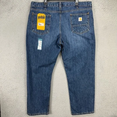 Carhartt Mens Straight Leg Jeans 42X30 Blue Relaxed Fit 5 Pocket Logo Denim NEW - Image 1 of 4
