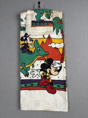 Toalla de mano de dinosaurio Mickey Minnie vintage de Disney hecha en EE. UU. impresión de cueva Foto 1 de 4