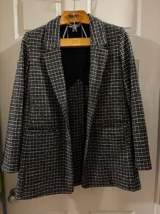 Chaqueta Blazer Old Navy Para Mujer Tweed Mediana M Negra Blanca Marrón A Cuadros  - Imagen 1 de 3