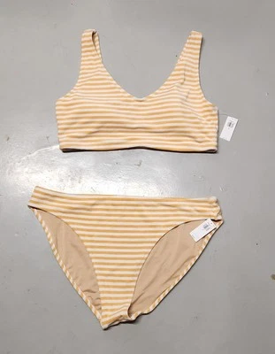 NUEVO CON ETIQUETAS ANTIGUO AZUL MARINO Dorado Cuello en V Terry Top de Natación y Tiro Bajo Clásico Bikini Parte Inferior Talla 2x Foto 1 de 4