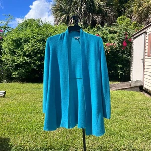 Strickjacke Eileen Fisher blau 100% Merinowolle vorne offen Größe S - Bild 1 von 9