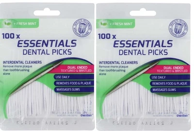 100x DenTek Plettri Dentali Doppia Estremità Flessibili Texturizzati Setole Fresche Mint