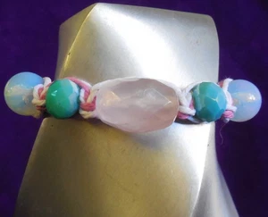 Rose Quartz Adjustable Hemp Bracelet Anklet Opalite w/ Amazonite Gemstone Beads - Picture 1 of 7