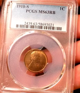 LINCOLN WHEAT CENT 1910 S PCGS MS 63 RD MORE RED STUNNING KEY DATE NEAR GEM !! - Picture 1 of 7