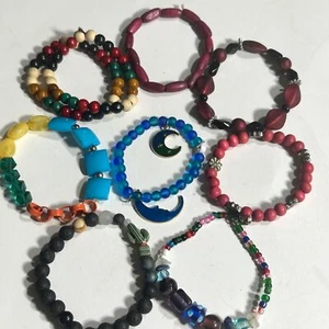 Colorful Beaded Bracelet Lot Mixed Materials Cactus Celestial Whimsigoth 8 pcs - Picture 1 of 9