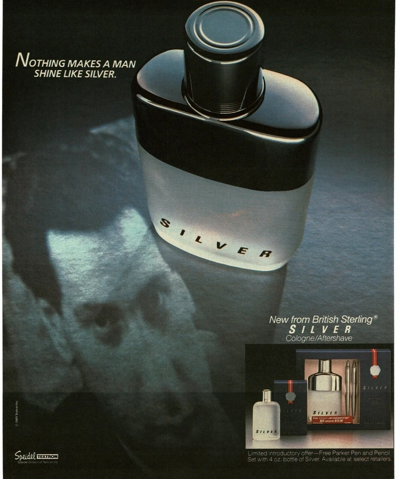 Anuncio impreso vintage de colonia de plata esterlina británica 1989 para hombre Foto 1 de 1