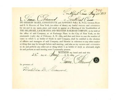1889 document signed by Simon Couch Sherwood (1845-1906) Southport, Connecticut - Image 1 of 4