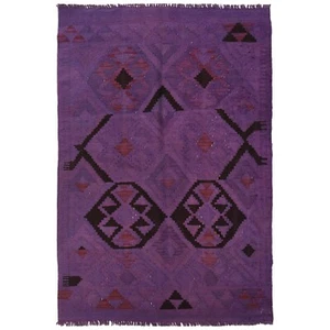 Purple Color Hand Knotted Oriental Woolen Attractive Kilim Rug 3'9x5'7 FT B29228 - Picture 1 of 8
