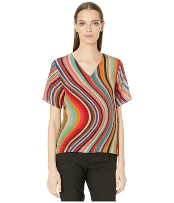 Top Paul Smith 294341 para mujer de seda corte profundo a rayas (remolino), pequeño Foto 1 de 2