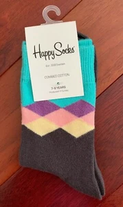 NEW Happy Socks 7-9 Year Old Funky Stylish Stocks Diamond Design - Picture 1 of 2