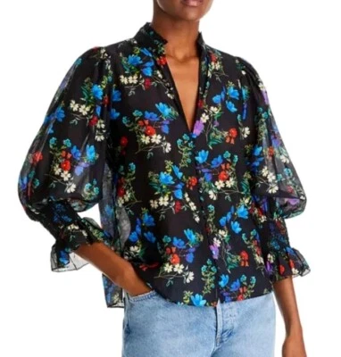 Blusa Alice + Olivia Ilan floral manga ajustada hermosas flores seda XS pequeña Foto 1 de 4