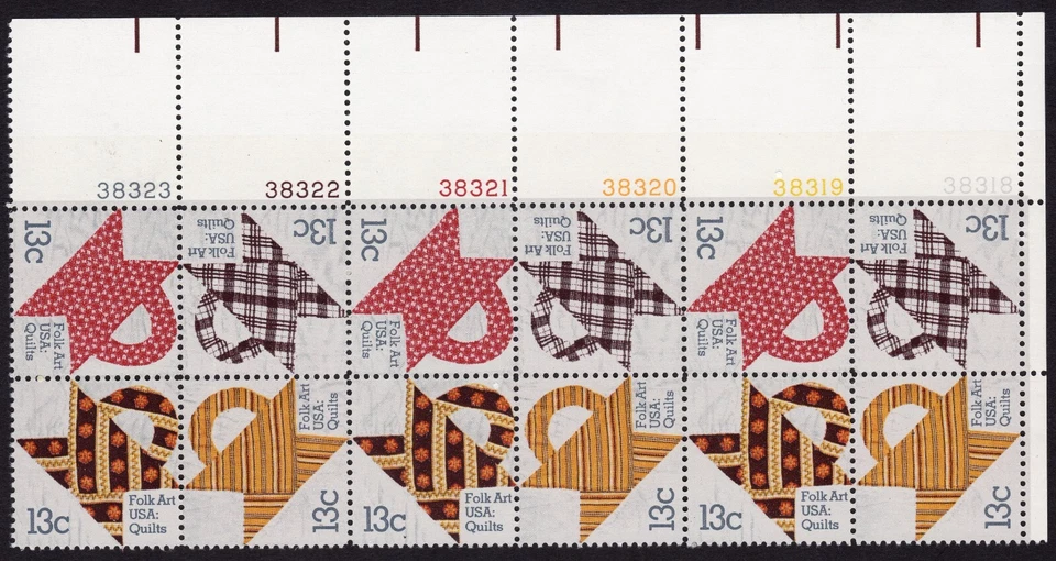 Scott #1748a Folk Art: Quilts Plate Block of 12 Stamps - MNH UR - Image 1 of 1