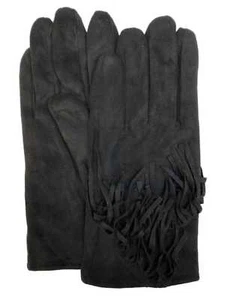 David & Young Womens Black Fringe Suede-Look Stretch Fit Gloves Plush Lined - Picture 1 of 1