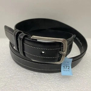 Mezlan Black Leather Belt Size 36 Mens Dress Silver Buckle Gray 43” Long - Picture 1 of 8