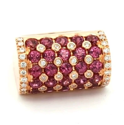 Video Anillo Italiano Oro Rosa 18K Rodolita Natural Granate Diamante Diseñador  Foto 1 de 3