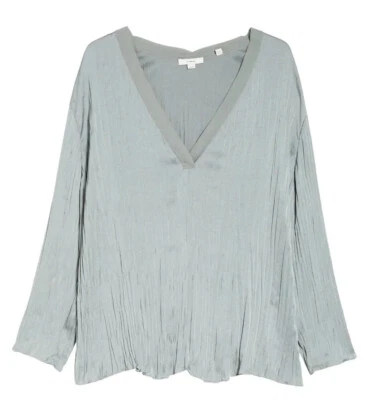 Vince L Womens Blouse Light Slate Crushed Satin V Neck Long Sleeve Tunic $325 - Image 1 of 4